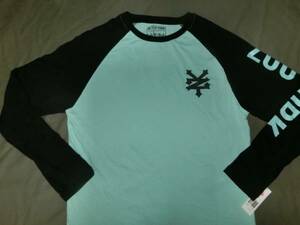 USA購入 アメカジ【ZOOYORK】ズーヨーク 腕部分ロゴプリント入りロングスリーブTシャツUS L (MINT GRN x BLK)