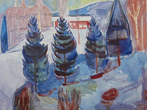 livraison gratuite, Livre d'art rare, Cadre de haute qualité avec passe-partout, Edvard Munch, L'hiver d'Akeley (La Maison Rouge et le Sapin II), AK, Photo du pays d'hiver en Norvège, Peinture, Peinture à l'huile, Nature, Peinture de paysage