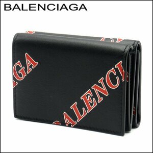 TS バレンシアガ/BALENCIAGA CASH MINI WALLET 3つ折りコンパクト財布 594312 ブラック 美品