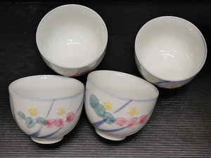 ●有田焼 銘在り 花模様 汲出し茶碗 4客 茶器 湯呑 煎茶器 茶道具 和食器●