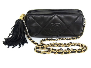 シャネル CHANEL　マトラッセ　チェーンショルダー バッグ　ゴールド金具 ラムスキン ブラック 【中古】【程度A-】【美品】