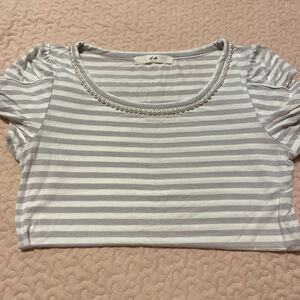  ef-de tops short sleeves border T-shirt pearl gray size 9 number cut and sewn 