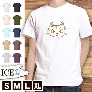 Tシャツ ネコ メンズ レディース かわいい 綿100% 猫 ねこ 顔 トラ 大きいサイズ 半袖 xl おもしろ 黒 白 青 ベージュ カーキ ネイビー 紫