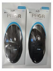 ■手首長め仕様 !! PRGR 合皮　プロギア　レディース ゴルフ グローブ x 2枚【21cm/ブラック&ブルー】PGL-17