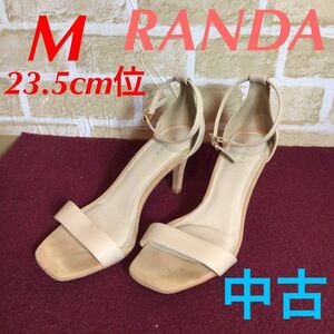 【売り切り!送料無料!】A-192 RANDA!M!23.5cm!アンクルストラップサンダル!ストラップサンダル!華奢ストラップ!ベージュ!ヒール7.5cm!中古!