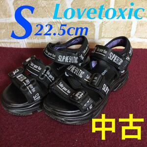 【売り切り!送料無料!】A-194 Lovetoxic!S!22.5cm!ブラック!ラブトキ!ニコラ!キューーガル!ニコプチ!JS!JC!ボリューム底サンダル!中古!