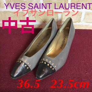 【売り切り!送料無料!】A-151 YVES SAINT LAURENT!ヒールパンプス!36.5!23.5cm!レディースパンプス!スタッズ付きパンプス!バイカラー!中古!