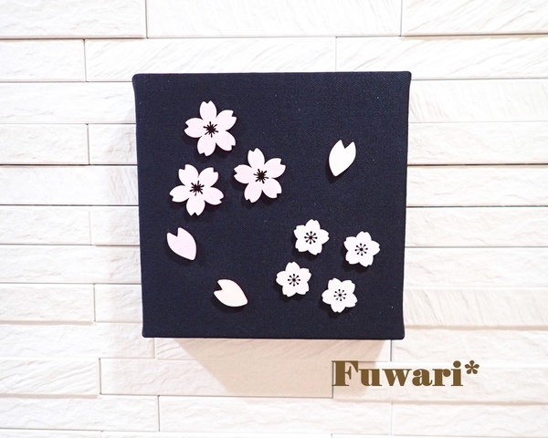 【15×15cm】軽量ファブリックパネル_夜桜（木製パーツ）1