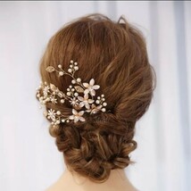 n 2点セット ヘッドドレス ・ イヤリング ( ピアス ) ウェディング ブライダル ヘアアクセサリー 髪飾り ゴールド アクセサリー 揺れる_画像4