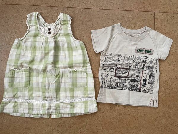 女の子2枚セットチップトリップCHIPTRIP半袖TシャツとビケットBiquetteワンピース90保育園幼稚園