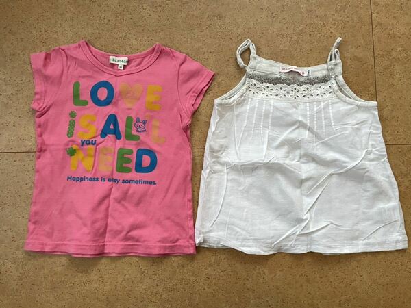 女の子2枚セット美品3can4onサンカンシオン半袖TシャツとS.T.CLOSETエスティクローゼットキャミソール100タンクトップ重ね着