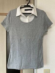 ★ZARA ザラ コレクション 白襟付き カットソー Tシャツ 半袖 グレー レディース Lサイズ