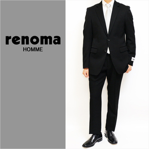 フォーマル 礼服 メンズ 新品 レノマ オム renoma 通年 黒無地 タキシードクロス 2つボタン シングル ±6cmウエスト調整可 スリム AB6