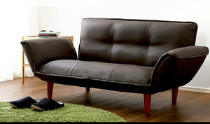 [ free shipping ] compact couch sofa synthetic leather Brown 