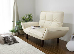 [ free shipping ] easy high back couch sofa / imitation leather ivory 