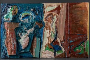 『 花澤洋太「対立する心」1993年 油彩 S824 』 絵画 油絵 抽象画 インテリア 芸術 美術 ギャラリーアート 造形作家