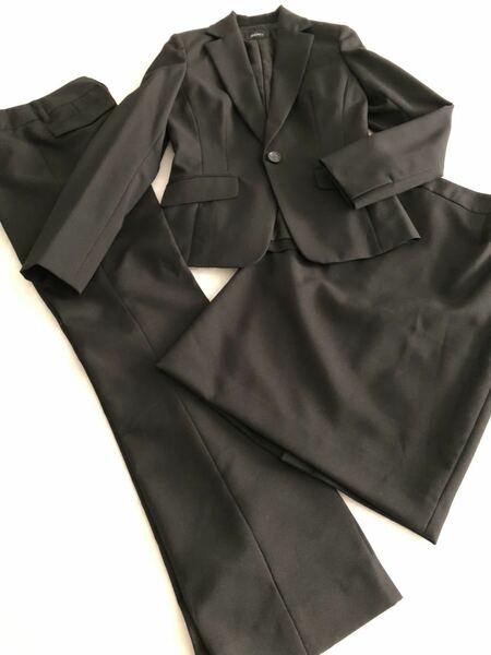 スーツ 3点セット 黒 シンプル 無地 XS 5号 フォーマル ジャケット パンツ スカート リクルート ビジネス 就活 仕事
