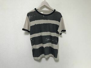 本物エヌハリウッドNHOOLYWOODコットンボーダー柄半袖Tシャツアメカジサーフビジネスメンズベージュ柄36S日本製