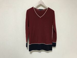 本物ブルックスブラザーズ346BROOKSBROTHERSウールVネックタイトニットセータービジネススーツメンズXS赤レッド