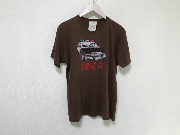 本物レフトフィールドLEFTFIELDコットンハワイポリスプリント半袖TシャツアメカジサーフメンズメンズMアメリカ製茶ブラウン