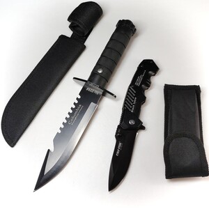 サバイバルシースナイフ&フォールディングナイフ カバー付き アウトドア キャンプ 新品