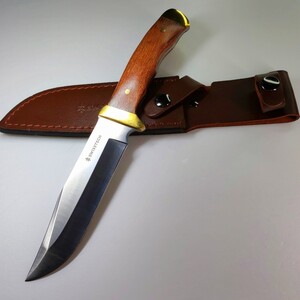 フルタングナイフ シースナイフ レザーシース付き 天然ウッド ステンレス バトニング 新品