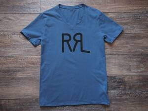 RRLダブルアールエル RRLロゴ Vネック Tシャツ L 正規品 スチールブルー