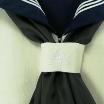 1円 セーラー服 スカート スカーフ 上下3点セット 指定 L 中間服 長袖 白3本線 女子 兵庫東洋大学附属姫路高校 オフ白 中古 ランクB EY6290_画像5