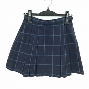 1円 スクールスカート 学生服 冬物 12ボックスヒダ w62-丈40 中学 高校 山本寛斎 裏地 ミニ 女子 中古 チェック(紺/グレー) ランクB HK7334の商品画像