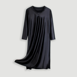 MJINM Vネックパジャマ　超光沢ワンピースドレス コスプレ衣装 伸縮性 極薄素材. ブラック