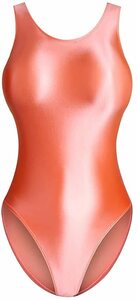 MJINM　超光沢競泳水着　フルバックレオタード　つるつる素材　セクシーコスプレ衣装　オレンジ