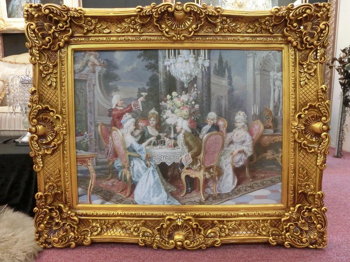 Magnifique grand cadre doré rococo, Peinture aristocratique européenne médiévale, L109cm/H89cm, avec de l'acrylique, Ouvrages d'art, Peinture, Portraits