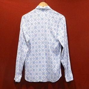 agnes b. homme PARIS アニエスベー 90's 旧タグ デザイン 長袖シャツ ドレスシャツ ブラウスシャツ 結晶柄 白 青 黒 38 / M 美品の画像2