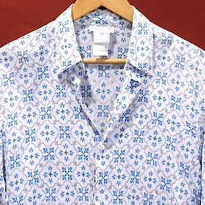 agnes b. homme PARIS アニエスベー 90's 旧タグ デザイン 長袖シャツ ドレスシャツ ブラウスシャツ 結晶柄 白 青 黒 38 / M 美品の画像3