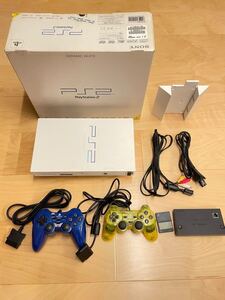PS2 プレイステーション2 本体 ホワイト 動作確認済み コントローラー2つ メモリーカード付き 縦置きスタンド付き