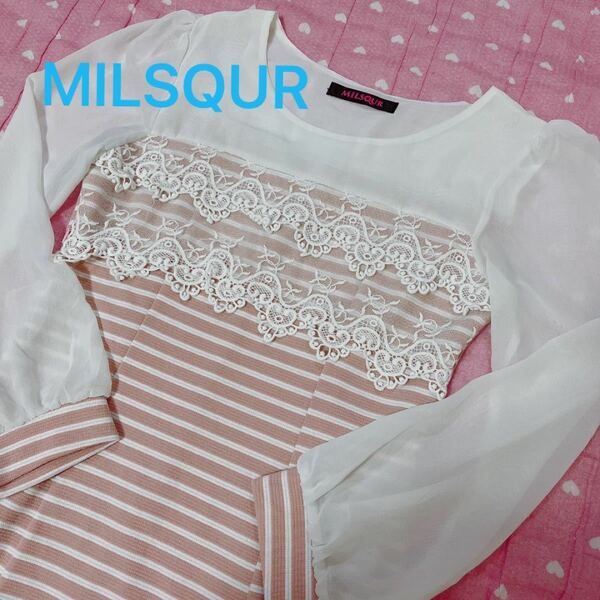 MILSQUR シフォンシースルー×ボーダー切り替えドレスワンピ