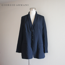 美品 ジョルジオ アルマーニ ウール 混 無地 ショール カラー ジャケット レディース 46 ブラック 黒 アウター ブレザー GIORGIO ARMANI_画像1