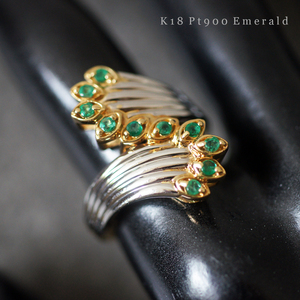 K18 YG Pt 900 emerald 0.34ct Vintage ring 13 number 7.1g lady's accessory ring yellow gold platinum jewelry 