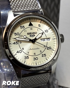 NEW ロゴ モデル 新品 SEIKO5 セイコー5スポーツ 自動巻き 機械式 腕時計 裏ブタスケルトン ビジネスウォッチ カレンダー メッシュベルト