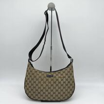 1円●極美品●グッチ GUCCI●ショルダー バッグ●GG柄●キャンバス レザー●ホーボー●ハーフムーン 三日月●ブラウン●肩がけ 斜め掛け_画像2