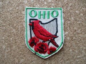 70s オハイオ州 OHAIO 刺繍ワッペン/野鳥ビンテージ花Voyager旅行アメカジ観光スーベニア土産アップリケ小鳥USA鳥パッチ