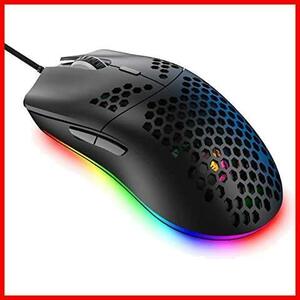 ゲーミングマウス 65g 軽量マウス光学式 RGB 26色LEDライト usb有線 プログラマブルドライバー 12000DPI 7鍵 6段調節可能 ハニカムデザイン