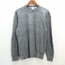 y■ラコステ/LACOSTE LIVE ワッペン付 ニットセーター■灰【メンズM】MENS/22【中古】_画像1