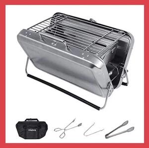 焚火台 BBQ 調理器具 バーベキュー コンロ 折りたたみ 卓上 グリル トング 収納 セット シルバー