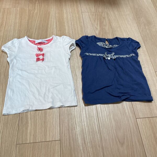 送料込★日本製 タルティーヌエショコラ 100cm 半袖Tシャツ タルティーヌ エ ショコラ リボン 花柄 白 ネイビー リバティ