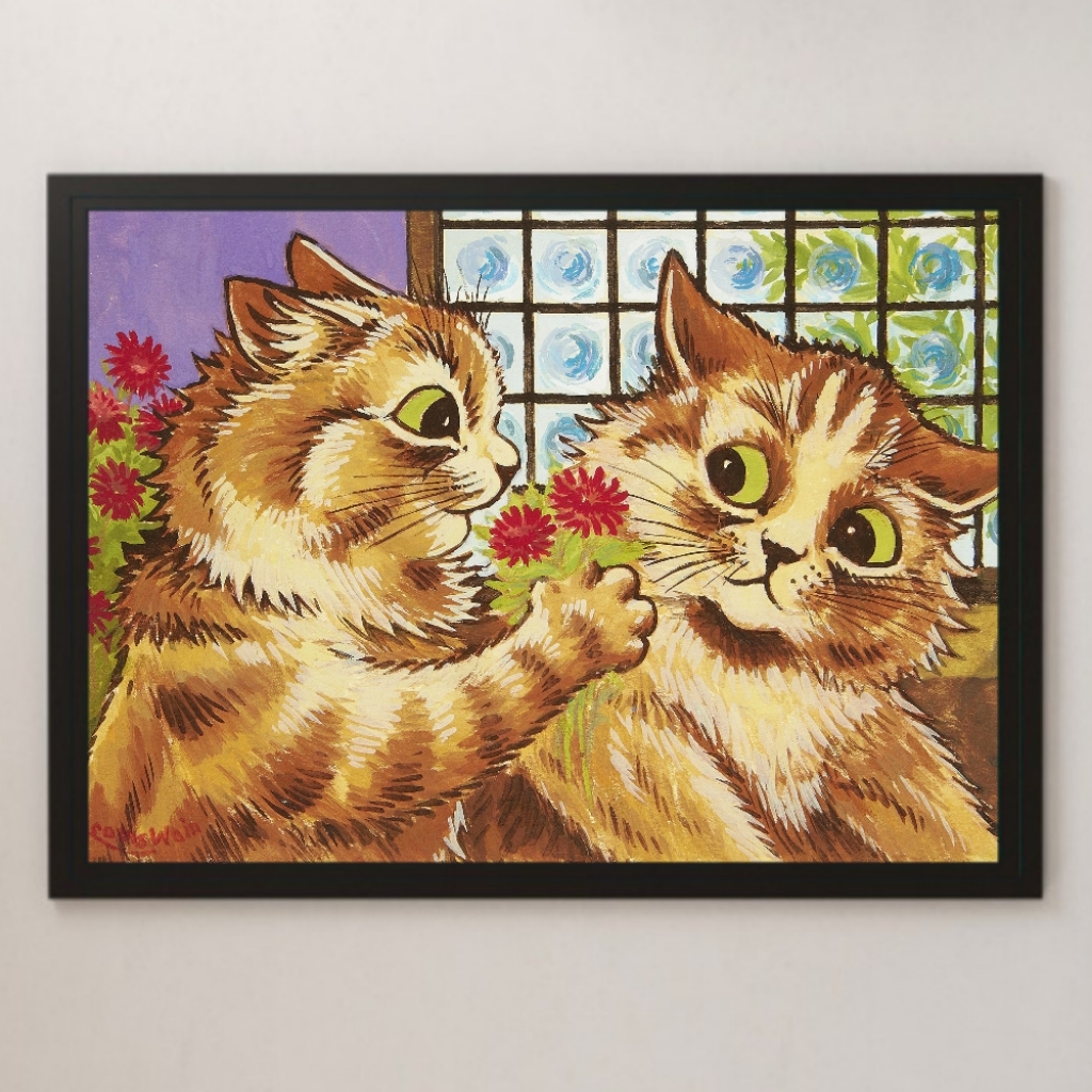 루이스 웨인 애정 표현 그림 예술 광택 포스터 A3 바 카페 빈티지 일러스트레이션 클래식 인테리어 애완 동물 고양이 얼룩 고양이, 거주, 내부, 다른 사람