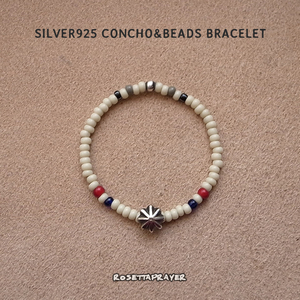 SILVER925 CONCHO & BEADS BRACELET- WHITE/RED/D.BLUE/ シルバー925 コンチョ&ビーズ ブレスレット- ホワイト/レッド/ディープブルー