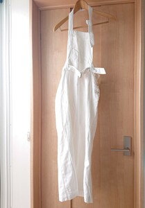 デニム ジャンパースカート サロペット 白 ロングスカート M