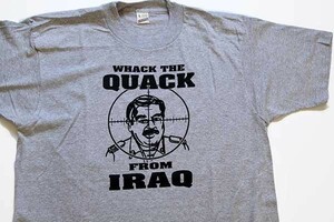 デッドストック★80s USA製 WHACK THE QUACK FROM IRAQ サダム フセイン Tシャツ 杢グレー L★ビンテージ オールド イラク 大統領