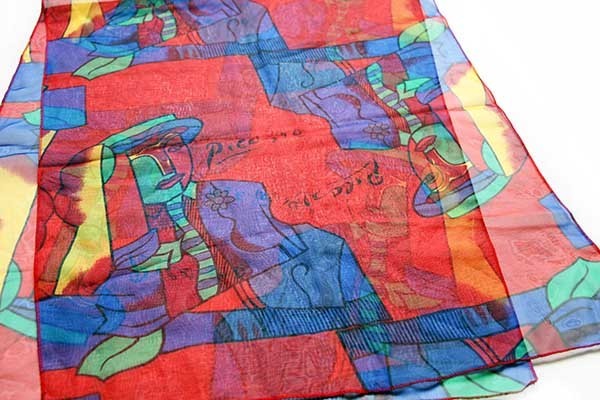 ★Picaso Art Scarf★E Винтажный палантин из шифона Пабло Кубизм Искусство Изобразительное искусство Живопись Художник, Модные аксессуары, шарф, Карманный платок, для женщин